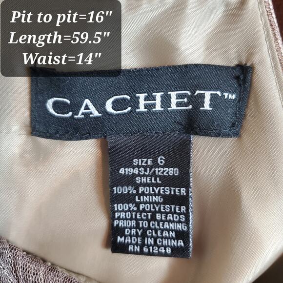 Cachet Sz 6 Beaded Halter Neck Maxi Dress Bronze Metallic Pleated Formal Gown - Picture 8 of 9